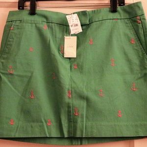 J. Crew Green Mini Skirt with Pink Motif
